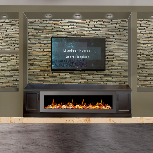 Litedeer Homes Gloria II 68" White Seamless Push-in Electric Fireplace With Acrylic Crushed Ice Rocks Acrylic Crushed Ice Rocks - ZEF68XCW