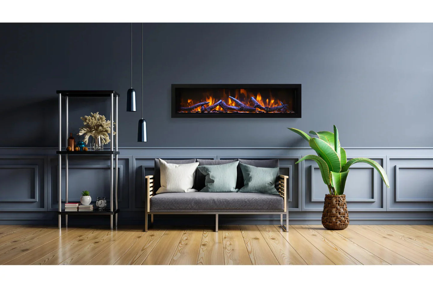 Remii Extra Tall 65" Indoor/Outdoor Zero Clearance Built-in Electric Fireplace with Black Steel Surround | 102765-XT