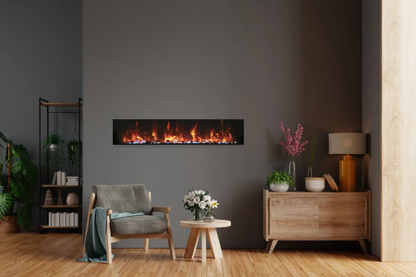 Remii Extra Slim 45" Indoor/Outdoor Zero Clearance Built-in Electric Fireplace with Black Steel Surround | 102745-XS