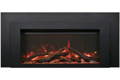 Amantii Sierra Flame 34" Deep Electric Fireplace Insert With Black Steel Surround and Overlay | INS-FM-34