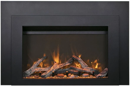 Amantii Sierra Flame 34" Deep Electric Fireplace Insert With Black Steel Surround and Overlay | INS-FM-34