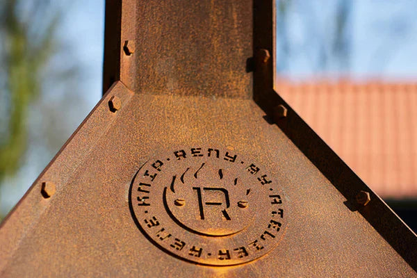 RB73 Bijuga Outdoor Wood Fireplace With 2 Wheels & Push Bar