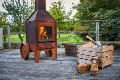 RB73 Bijuga Outdoor Wood Fireplace With 2 Wheels & Push Bar