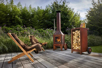 RB73 Bijuga Outdoor Wood Fireplace With 2 Wheels & Push Bar