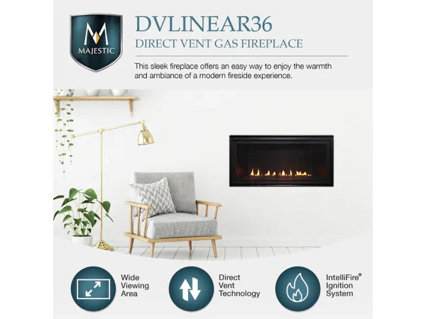 Majestic DVLINEAR36 36" Contemporary Direct Vent Gas Fireplace with IntelliFire Ignition