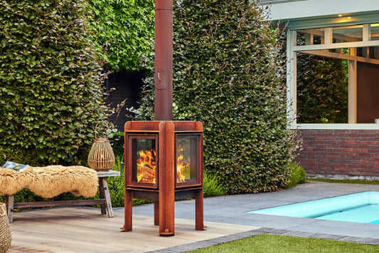RB73 Fennek 50 4-Sided Glass Outdoor Wood Fireplace