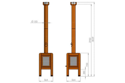 RB73 Fennek 50 4-Sided Glass Outdoor Wood Fireplace