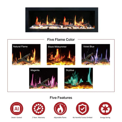 Litedeer Homes Latitude II 48" Seamless Push-in Electric Fireplace With App Driftwood Log & River Rock - ZEF48X