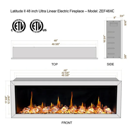 Litedeer Homes Latitude II 48" Seamless Push-in Electric Fireplace With Acrylic Crushed Ice Rocks - ZEF48XC