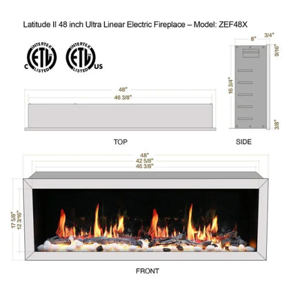 Litedeer 48" Gloria II Push-In Contemporary Smart Linear Vent-Free Built-In Electric Fireplace ZEF48XS