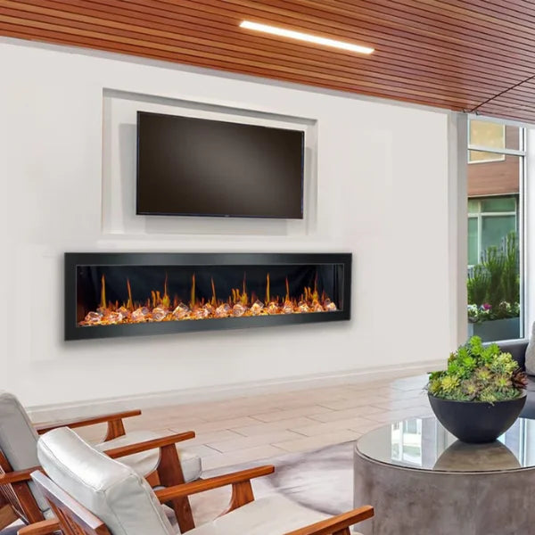 Litedeer Latitude II 78" Vent-Free Seamless Push-In Electric Fireplace with Acrylic Crushed Ice Rocks ZEF78VC