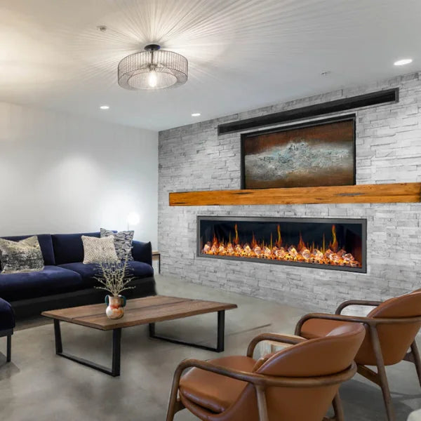 Litedeer Latitude II 78" Vent-Free Seamless Push-In Electric Fireplace with Acrylic Crushed Ice Rocks ZEF78VC