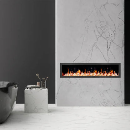 Litedeer Latitude II 78" Vent-Free Seamless Push-In Electric Fireplace with Acrylic Crushed Ice Rocks ZEF78VC