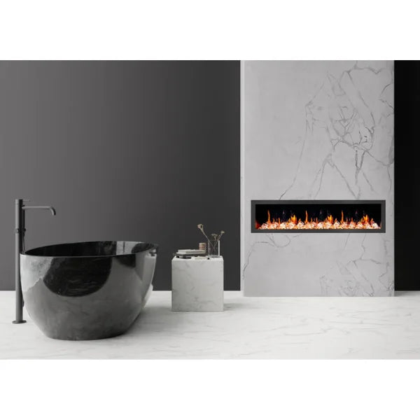 Litedeer Latitude II 78" Vent-Free Seamless Push-In Electric Fireplace with Acrylic Crushed Ice Rocks ZEF78VC