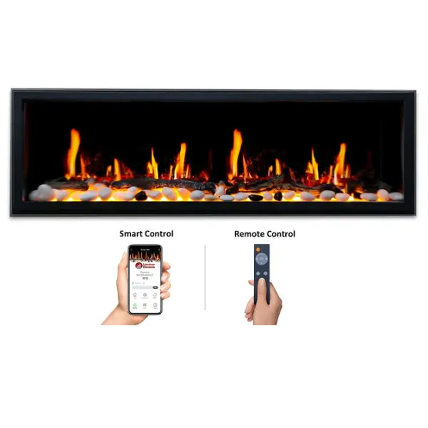 Litedeer Homes Latitude 45" Black Ultra Slim Built-in Linear Smart Electric Fireplace With Driftwood Log & River Rock - ZEF45X