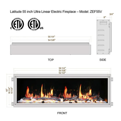 Litedeer Homes Latitude 55" Black Ultra Slim Built-in Linear Smart Electric Fireplace With Driftwood Log & River Rock - ZEF55V
