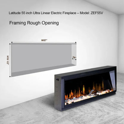 Litedeer Homes Latitude 55" Black Ultra Slim Built-in Linear Smart Electric Fireplace With Driftwood Log & River Rock - ZEF55V