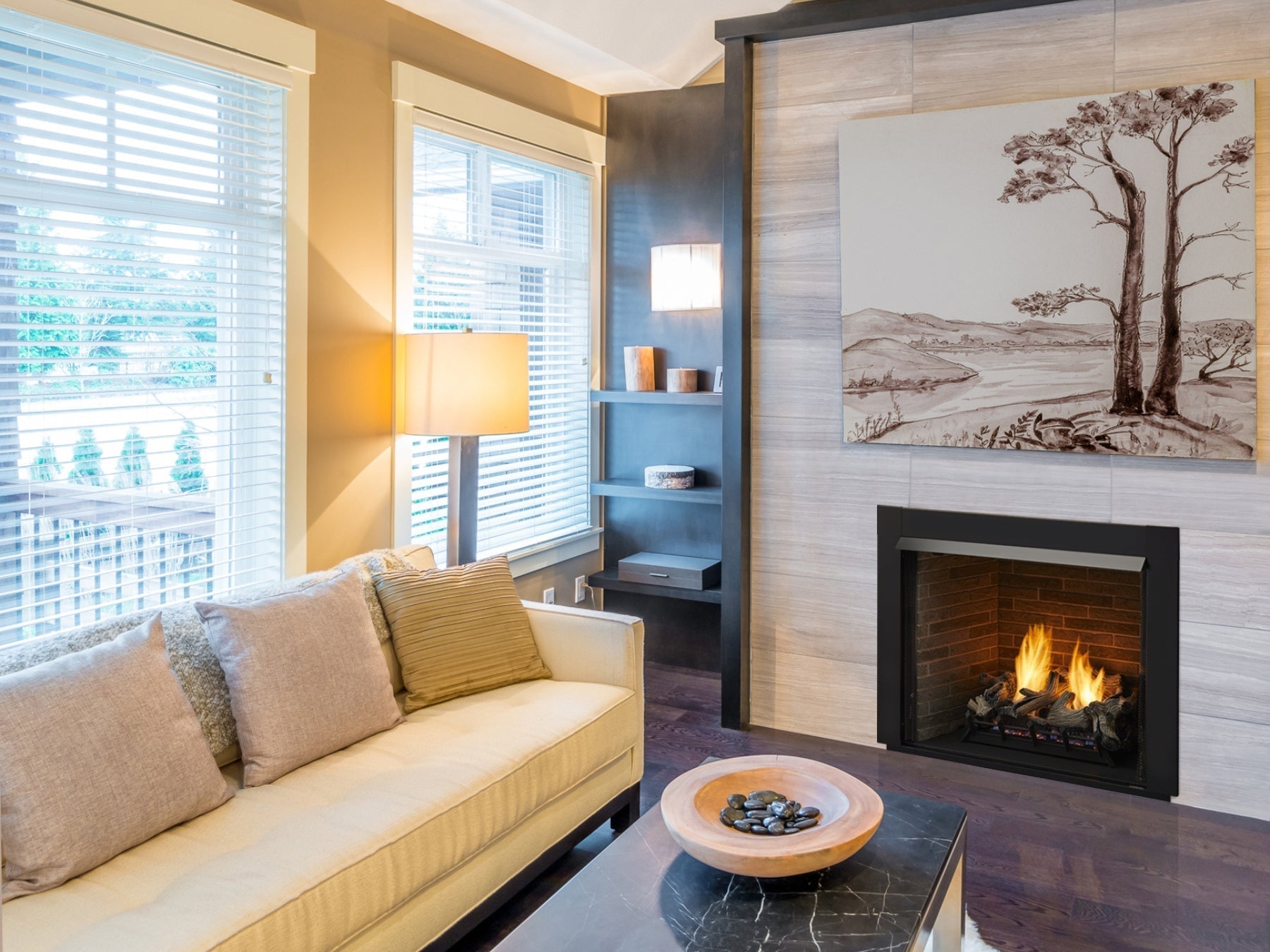 Monessen Lo-Rider 42" Circulating Clean Face Gas Firebox Multi-tonal Gray Herringbone panels