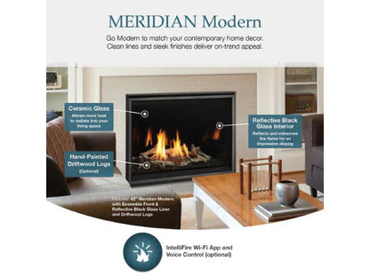 Majestic Meridian Modern 42" Traditional/Contemporary Top Direct Vent Natural Gas Fireplace with IntelliFire Touch ignition System