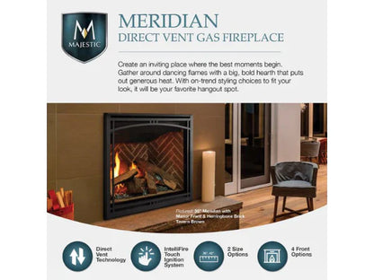 Majestic Meridian 36" Traditional Top/Rear Direct Vent Natural Gas Fireplace with IntelliFire Touch ignition System