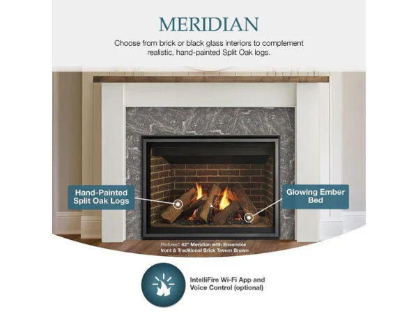 Majestic Meridian 36" Traditional Top/Rear Direct Vent Natural Gas Fireplace with IntelliFire Touch ignition System