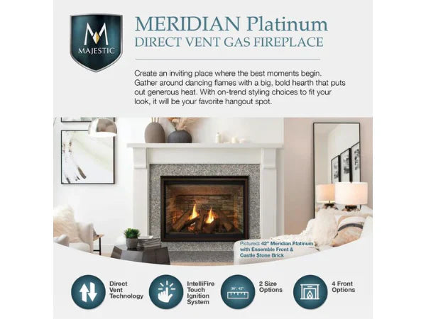 Majestic Meridian Platinum 42" Traditional Top/Rear Direct Vent Natural Gas Fireplace with IntelliFire Touch ignition System
