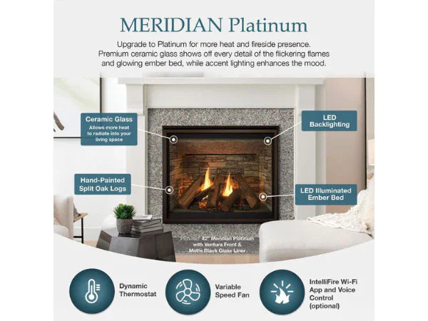 Majestic Meridian Platinum 36" Traditional Top/Rear Direct Vent Propane Gas Fireplace with IntelliFire Touch ignition System