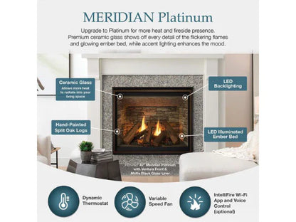 Majestic Meridian Platinum 36" Traditional Top/Rear Direct Vent Propane Gas Fireplace with IntelliFire Touch ignition System