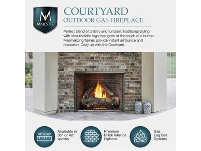 Majestic Courtyard 36" Traditional Outdoor Vent Free Natural Gas Fireplace with Traditional Stacked Concrete Refractory and IntelliFire Ignition System