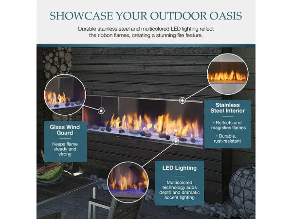 Majestic Lanai 60" Linear Contemporary Outdoor Vent Free Natural Gas Fireplace with Single-Sided IntelliFire Ignition System