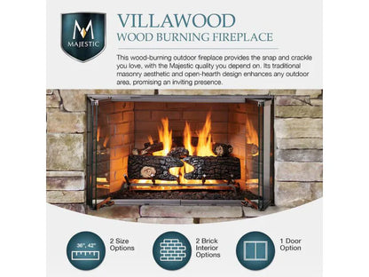 Majestic Villawood 36" Traditional Outdoor Wood Burning Fireplace with Herringbone Refractory