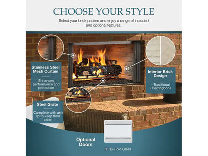 Majestic Villawood 36" Traditional Outdoor Wood Burning Fireplace with Herringbone Refractory