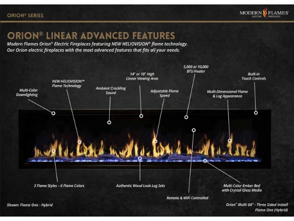 Modern Flames Orion Multi 60" Heliovision Built-in/Wall Mounted Virtual Linear Electric Fireplace