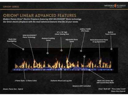 Modern Flames Orion Multi 60" Heliovision Built-in/Wall Mounted Virtual Linear Electric Fireplace