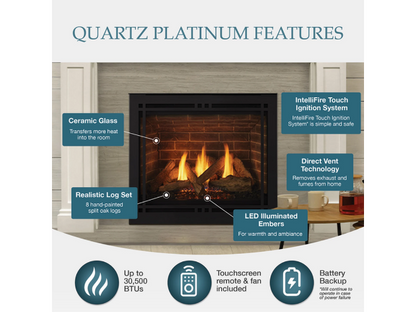 Majestic Quartz 32" Traditional Top/Rear Direct Vent Propane Gas Fireplace with IntelliFire Touch Ignition System