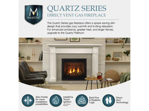 Majestic Quartz Platinum 36" Traditional Top/Rear Direct Vent Propane Gas Fireplace with IntelliFire Touch Ignition System