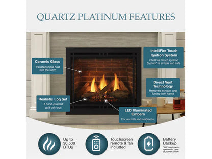 Majestic Quartz Platinum 36" Traditional Top/Rear Direct Vent Natural Gas Fireplace with IntelliFire Touch Ignition System