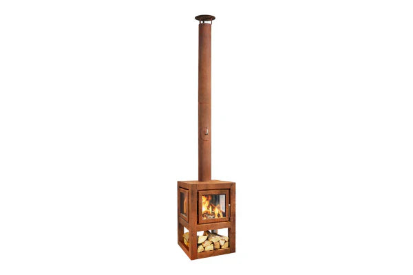 RB73 Quaruba L 3-Sided Glass Outdoor Wood Fireplace