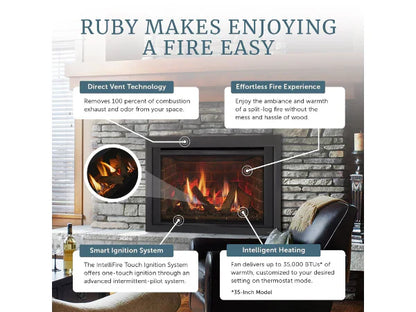 Majestic Ruby 35" Traditional Direct Vent Natural Gas Fireplace Insert with IntelliFire Touch Ignition System