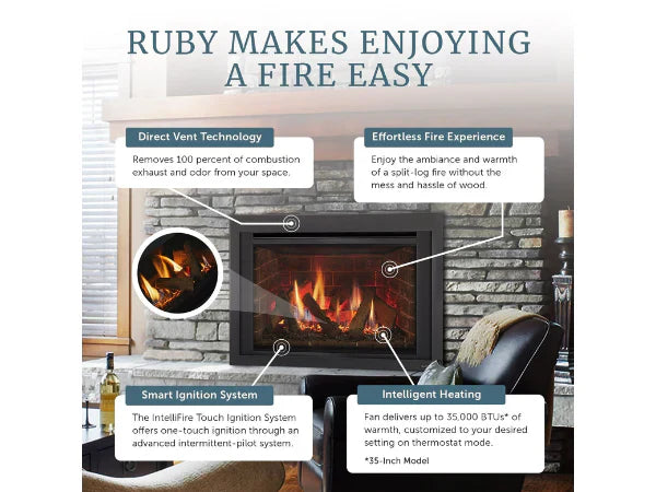 Majestic Ruby 30" Traditional Direct Vent Propane Gas Fireplace Insert with IntelliFire Touch Ignition System