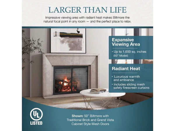 Majestic Biltmore 36" Radiant Traditional Wood Burning Fireplace with Herringbone Brick Pattern