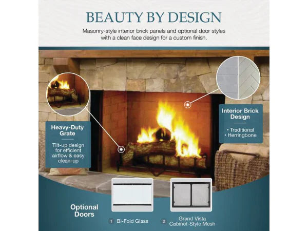 Majestic Biltmore 36" Radiant Traditional Wood Burning Fireplace with Herringbone Brick Pattern