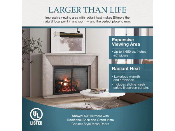 Majestic Biltmore 50" Radiant Traditional Wood Burning Fireplace with Traditional Brick Pattern