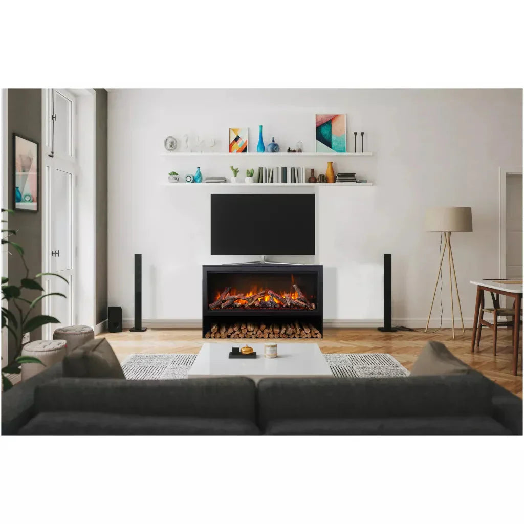 Amantii Black Contemporary Pedestal Display With Storage Compartment For Symmetry XT 50" Fireplace | SYM-50-XT-BLK-PDS