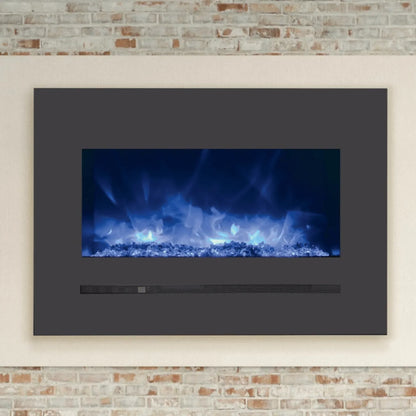 Amantii Sierra Flame Linear Series 26" Wall Mount or Flush Mount Electric Fireplace With Steel Surround & Glass Media | WM-FML-26-3223-STL