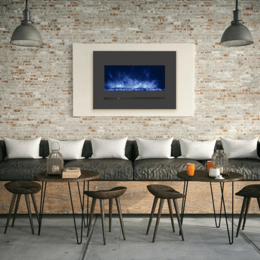 Amantii Sierra Flame Linear Series 26" Wall Mount or Flush Mount Electric Fireplace With Steel Surround & Glass Media | WM-FML-26-3223-STL