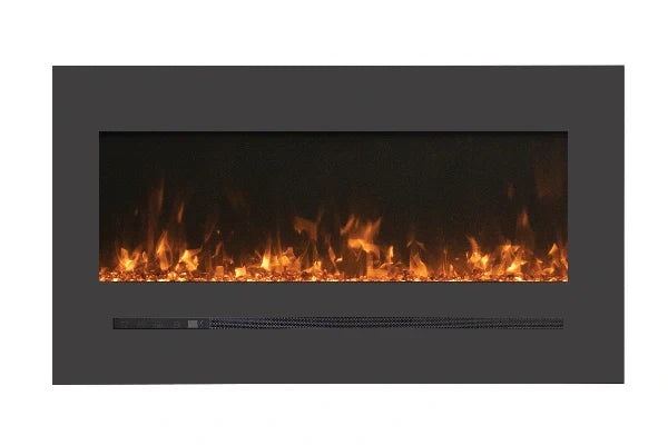 Amantii Sierra Flame Linear Series 34" Wall Mount or Flush Mount Electric Fireplace With Steel Surround & Glass Media | WM-FML-34-4023-STL