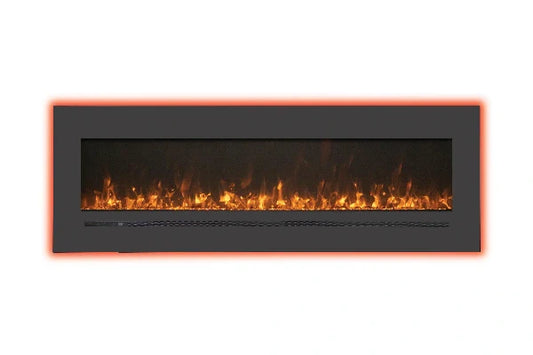 Amantii Sierra Flame Linear Series 72" Wall Mount or Flush Mount Electric Fireplace With Steel Surround & Glass Media | WM-FML-72-7823-STL
