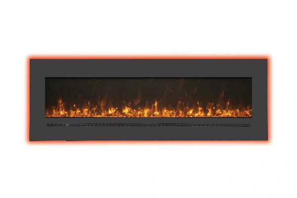 Amantii Sierra Flame Linear Series 48" Wall Mount or Flush Mount Electric Fireplace With Steel Surround & Glass Media | WM-FML-48-5523-STL