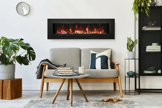 Amantii Sierra Flame Linear Series 34" Wall Mount or Flush Mount Electric Fireplace With Steel Surround & Glass Media | WM-FML-34-4023-STL